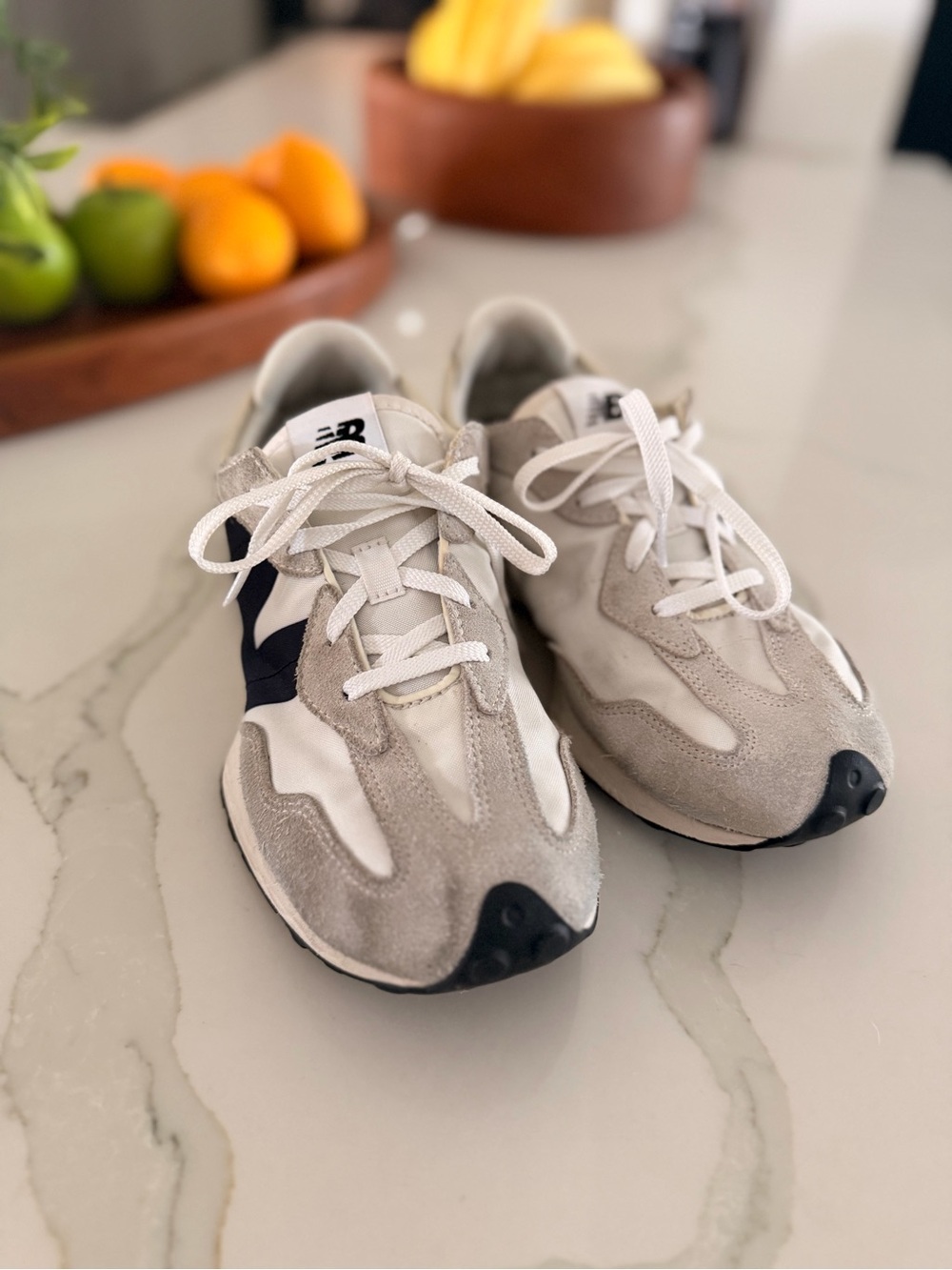 New Balance youth White and Gray Suede-Trim Sneakers